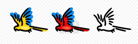 Ara-Papagei, Ara-Papagei oder Papageienara im Flug, Grafikdesign. Vogel, Tier, Popinjay, Pollenpapagei oder Sittich, Vektordesign und Illustration