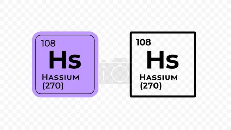 Hassium, elemento químico del diseño vectorial periódico de la tabla