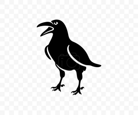 Schwarzer Rabe steht auf dem Boden, Grafikdesign. Krähen, Vögel, Tiere, Natur und Tierwelt, Vektordesign und Illustration