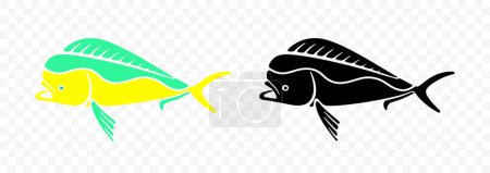 Mahi Mahi oder gewöhnlicher Delfinfisch, Grafikdesign. Fische und Meeresfische, Fischerei, Tier, Vektordesign und Illustration