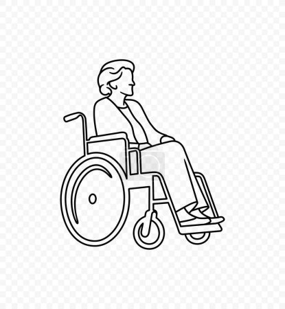 Dessin de ligne de la femme âgée dans la conception vectorielle en fauteuil roulant