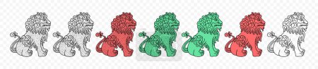 Ilustración de León en estilo chino u oriental, diseño gráfico. Animal, bestia, escultura y estatua, diseño de vectores e ilustración - Imagen libre de derechos