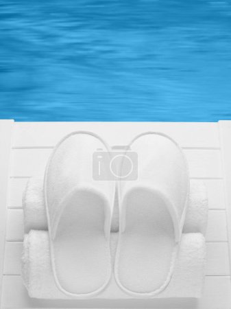 Photo for White towels on blue background. - Royalty Free Image