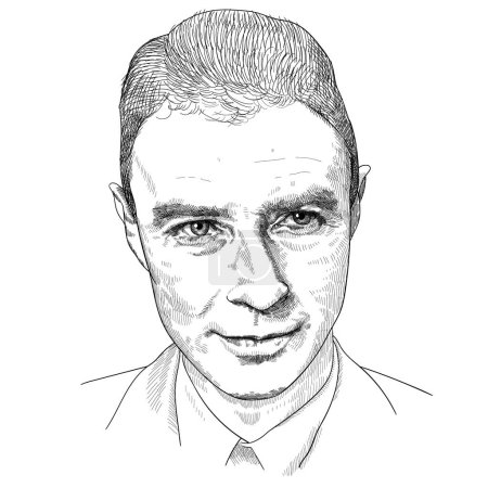 Illustration for J. Robert Oppenheimer - was an American theoretical physicist and director of the Manhattan Project's Los Alamos Laboratory during World War II. He is often called the "father of the atomic bomb". - Royalty Free Image