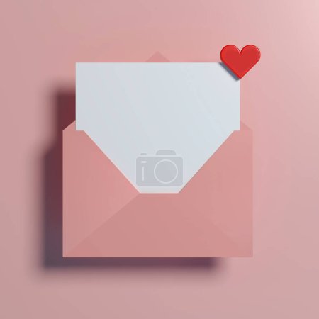 Téléchargez les photos : 3d rendre enveloppe ouverte rose avec coeur sur fond rose. - en image libre de droit