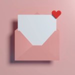 3d render pink open envelope with heart on pink background.