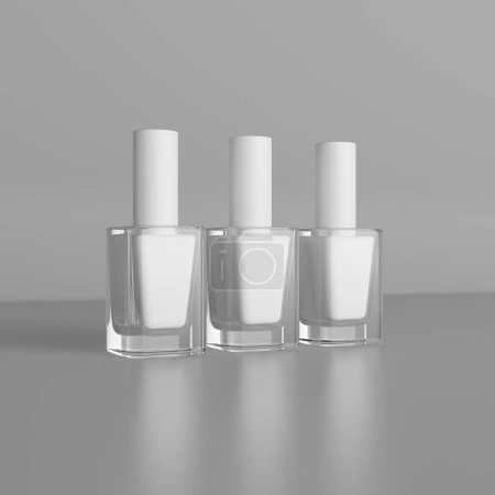 Téléchargez les photos : 3D rendering mockup of empty white nail polish bottles - en image libre de droit