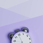 Vintage alarm clock on abstract violet background banner.