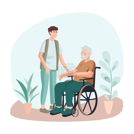 Téléchargez les photos : Infirmière pour personnes handicapées, accompagnant une personne âgée en fauteuil roulant - en image libre de droit