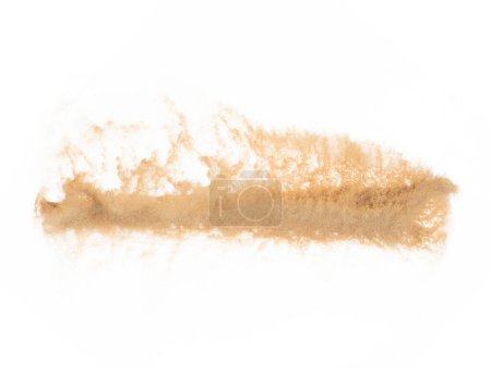 Photo for Small size fine Sand flying explosion, Golden grain wave explode. Abstract cloud fly. Yellow colored sand splash silica in Air. White background Isolated high speed shutter, throwing freeze shot - Royalty Free Image