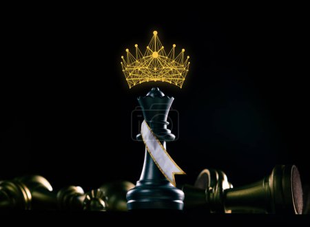 Photo for Miss Beauty Pageant Fashion Contest wear Diamond Crown Sash for Winner of Battle Chess Competition. Leader use strategy game to challenge competitor with intelligence leadership, copy space - Royalty Free Image