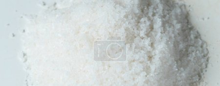 Photo for Pile heap set of salt, crystal white grain salts pouring down abstract cloud group. Beautiful complete seed salt, food object design. Selective focus freeze shot white background isolated - Royalty Free Image