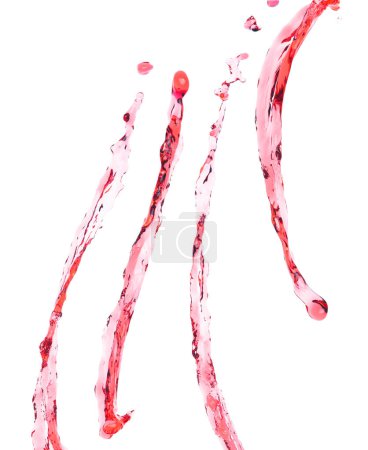 Foto de Jugo rojo de salpicadura en el aire. Agua de tomate rojo verter del cielo y purificar natural limpio. Forma de vino forma de agua salpicadura flujo celebrar sobre fondo blanco aislado - Imagen libre de derechos
