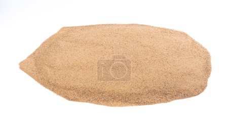 Photo for Desert sand pile, dune isolated white background. Gold White fine Sands on Beach island, destination of tropical ocean. Studio shot for detail texture, copy space - Royalty Free Image