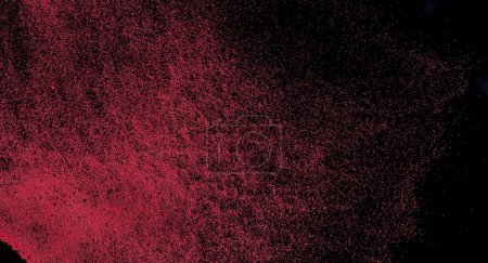 Photo for Small size red Sand flying explosion, blood sands grain wave explode. Abstract cloud fly. Red colored sand splash throwing in Air. black background Isolated high speed shutter, throwing freeze stop - Royalty Free Image