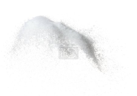 Photo for Pure Refined Sugar flying explosion, white crystal sugar abstract cloud fly. Pure refined sugar splash stop in air, food object design. white background isolated high speed freeze motion - Royalty Free Image