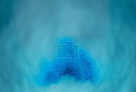 Photo for Small Fine size Sand flying explosion, Blue Ocean wave explode, abstract cloud fly. Turquoise colored sand splash throwing Air. Underwater wallpaper background high speed shutter, freeze stop motion - Royalty Free Image
