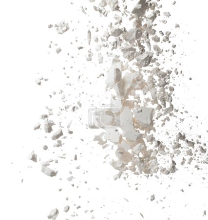 Téléchargez les photos : Tapioca starch explosion flying, White powder tapioca starch wave floating fall down in air. tapioca starch is element material. Eyeshadow crush for make up artist. White background Isolated - en image libre de droit
