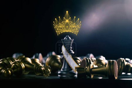 Photo for Miss Beauty Pageant Fashion Contest wear Diamond Crown Sash for Winner of Battle Chess Competition. Leader use strategy game to challenge competitor with intelligence leadership, copy space - Royalty Free Image