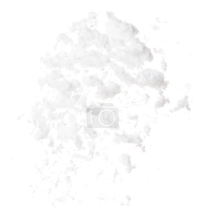Foto de Photo image of falling down snow, heavy big small size snows. Freeze shot on white background isolated overlay. Fluffy White snowflakes splash cloud in mid air. Real Snow high speed shutter - Imagen libre de derechos