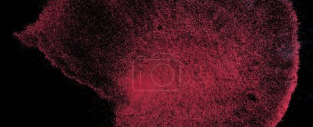 Foto de Small size red Sand flying explosion, blood sands grain wave explode. Abstract cloud fly. Red colored sand splash throwing in Air. black background Isolated high speed shutter, throwing freeze stop - Imagen libre de derechos