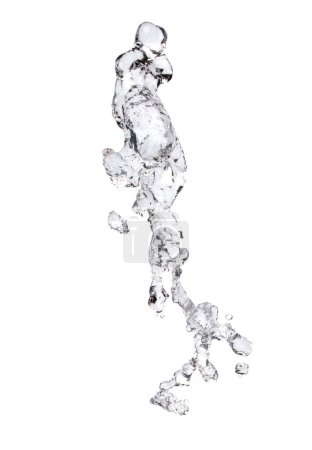 Photo for Shape form droplet of Water splashes into drop water attack fluttering in air and stop motion freeze shot. Splash Water for texture graphic resource elements, White background isolated - Royalty Free Image