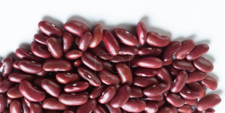 Photo for Pile set of red bean, red grain beans pouring down abstract cloud group. Beautiful complete seed pea bean, food object design. Selective focus freeze shot white background isolated - Royalty Free Image