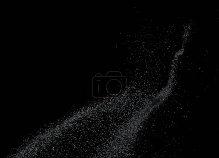 Foto de Million of black sand explosion, Photo image of falling down sands flying. Freeze shot on black background isolated overlay. Tiny Fine sand dust magnet as particle disintegrate science - Imagen libre de derechos