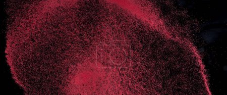 Foto de Small size red Sand flying explosion, blood sands grain wave explode. Abstract cloud fly. Red colored sand splash throwing in Air. black background Isolated high speed shutter, throwing freeze stop - Imagen libre de derechos