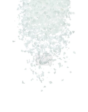 Téléchargez les photos : Explosion de mouche de fleur de roche salée, fleur de roche salée blanche explosent la mouche de nuage abstraite. Éclaboussure de sel moulu de grande taille dans l'air, conception d'éléments d'objets alimentaires. fond blanc isolé mouvement de gel à grande vitesse - en image libre de droit