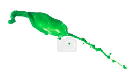 Téléchargez les photos : Matcha vert thé au lait verser tomber, explosion dans l'air. Matcha vert lait thé éclaboussure de forme ligne de forme comme couleur de peinture. fond blanc isolé haute vitesse obturateur gel mouvement - en image libre de droit