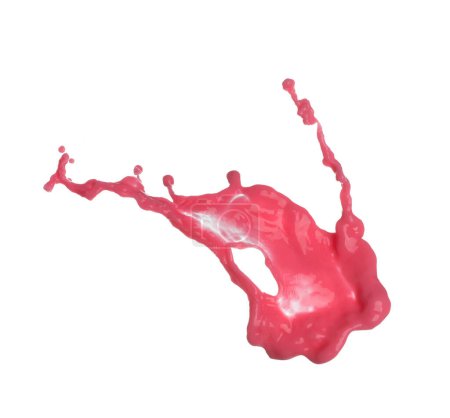 Foto de El jugo de fresa de tomate rojo vierte la forma de agua establecida, la ola de sangre roja cae en el aire. Mosca de nube abstracta, derrame de salpicadura de color vino tinto en el aire. Fondo blanco Obturador de alta velocidad aislado, movimiento de congelación - Imagen libre de derechos