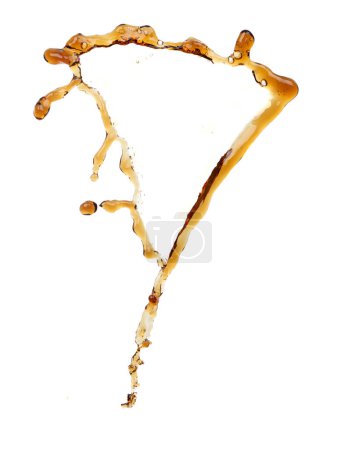 Photo for Coffee drink Shape form droplet of espresso splashes into drop cola line tube attack fluttering in air and stop motion freeze shot. Splash soyu soy sauce coffee drink texture graphic resource elements - Royalty Free Image