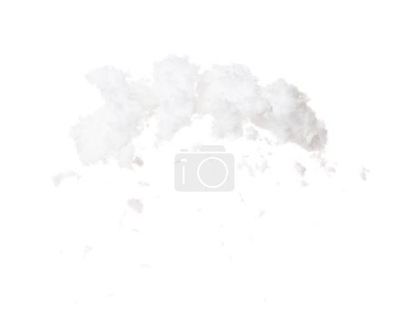 Photo for Refined Salt fly explosion, powder white salts explode abstract cloud fly. Small ground salt splash in air, food object element design. White background isolated high speed freeze motion - Royalty Free Image