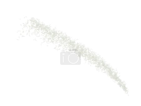 Foto de Explosión voladora de arroz japonés, los arroces de grano blanco explotan la nube abstracta vuela. Hermosa semilla completa salpicadura de arroz en el aire, diseño de objetos alimenticios. Congelación de enfoque selectivo plano fondo blanco aislado - Imagen libre de derechos