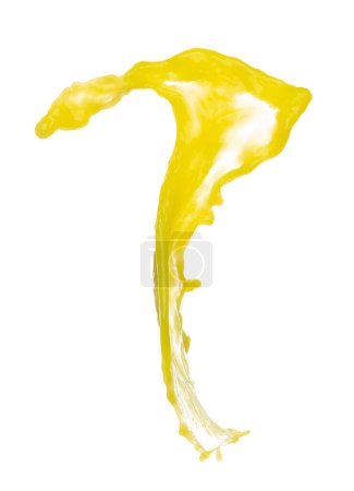 Photo for Yellow liquid flying explosion, pigment corn banana juice fresh float pour in mid air. Yellow paint color splash spill drop abstract. White background Isolated high speed shutter, throwing freeze stop - Royalty Free Image