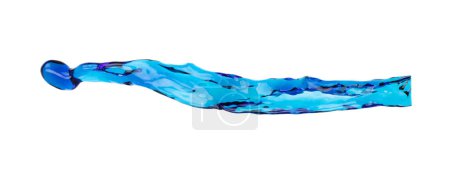 Photo for Shape form droplet of blue Water splashes into drop water line tube attack fluttering in air and stop motion freeze shot. Splash blue Water texture graphic resource elements, White background isolated - Royalty Free Image