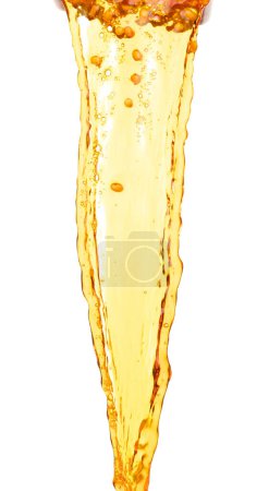 Foto de Yellow Soy Bean in Vegetable Oil pour fall down in Air. Golden Soybean mix with cooking oil pouring from jar, soy bean is healthy diet and food element cooking ingredients. White background isolated - Imagen libre de derechos