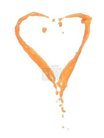 Foto de Zumo de naranja vertiendo en forma de línea. Explosión jugosa del revoloteo de la naranja en el aire, derrame líquido del chapoteo del agua como gota de la explosión. Fondo blanco aislado, stop motion disparo de congelación. - Imagen libre de derechos