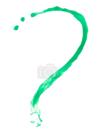 Foto de Green paint liquid fly in mid air, apple vegetable juice falling scatter, explosion float in shape form droplet line. Fondo blanco aislado congelar movimiento obturador de alta velocidad - Imagen libre de derechos