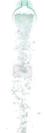Téléchargez les photos : Fleur de roche salée verser automne dans une tasse, fleur de roche salée blanche cuire mouche nuage abstraite. Éclaboussure de sel moulu de grande taille dans l'air, conception d'éléments d'objets alimentaires. fond blanc isolé mouvement de gel à grande vitesse - en image libre de droit