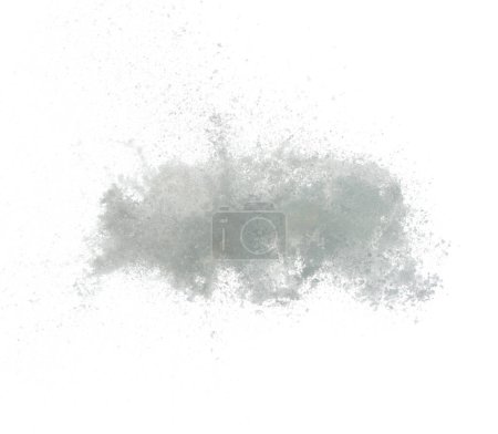 Photo for Photo image of falling down snow, heavy big small size snows. Freeze shot on white background isolated overlay. Fluffy White snowflakes splash cloud in mid air. Real Snow throwing - Royalty Free Image