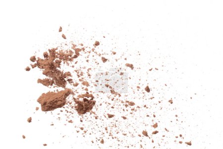 Photo for Cocoa powder fall fly in mid air, Cocoa powder floating explosion. Cocoa powder Chocolate chip crunch throw in air. White background isolated freeze motion high speed shutter - Royalty Free Image
