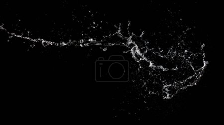 Foto de Shape form throw of Water splashes into drop water attack fluttering in air and stop motion freeze shot. Splash Water for explosion texture graphic resource elements, black background isolated - Imagen libre de derechos