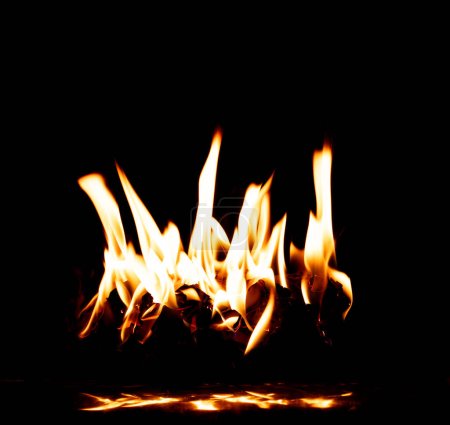 Photo for Fire element burn paper and flame on. Firing flaming on paper abstract texture. Fire burn on subject to ashes and create flame. Photo real high resolution blur out of focus - Royalty Free Image
