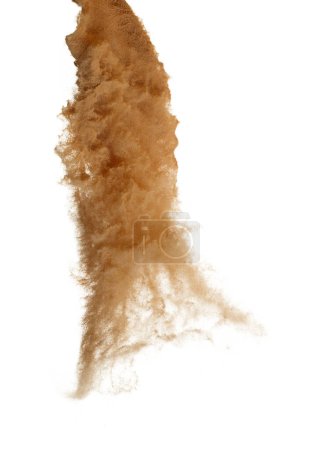 Photo for Sand Storm desert with wind blow spin around. Golden yellow sand tornado storm with high wind. Fine Sand circle around, White background Isolated throwing particle element object - Royalty Free Image