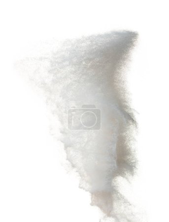 Photo for Sand Storm desert with wind blow spin swirl around. Pure White sand tornado storm with high wind. Fine Sand circle around, White background Isolated throwing particle element object - Royalty Free Image