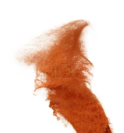 Photo for Orange Sand Storm desert with wind blow spin swirl around. Brick orange sand tornado storm with high wind. Fine Sand circle around, White background Isolated throwing particle element object - Royalty Free Image
