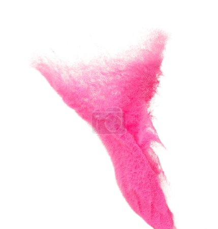 Foto de Tormenta de arena rosa desierto con viento soplo giro giran alrededor. Tormenta de tornado de arena rosa con viento fuerte. Círculo de arena fina alrededor, fondo blanco objeto de elemento de partícula de lanzamiento aislado - Imagen libre de derechos