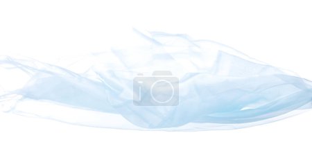 Photo for Blue sky Organza fabric flying in curve shape, Piece of textile blue sky organza fabric throw fall in air. White background isolated motion blur - Royalty Free Image